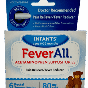 Infants FeverAll Acetaminophen Suppositories – 80 mg each- 6 Rectal Suppositories